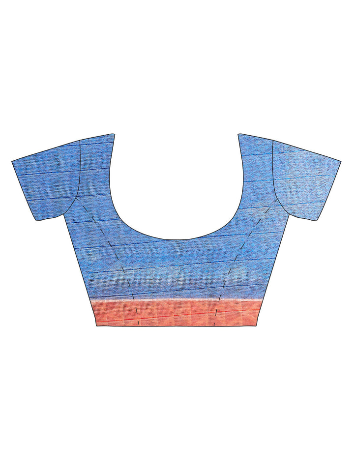 Red & Blue Coloured Cotton Silk Printed Saree