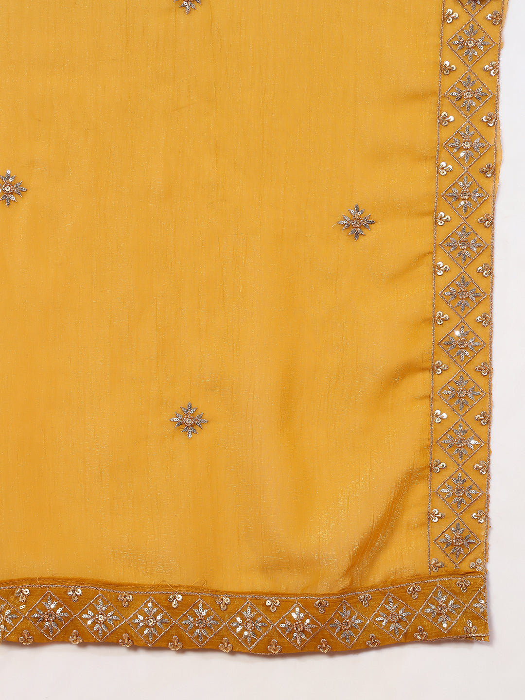 Haldi Mustard Sequin,Cut-Dana & Aari Embroidery Kurta Palazzo Set & Embellished Dupatta