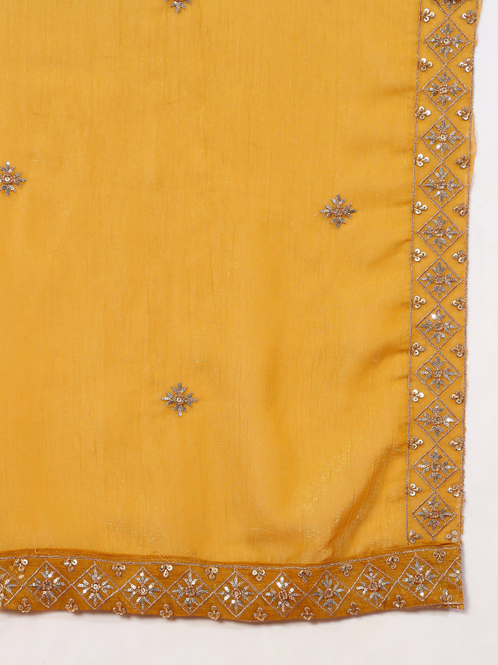 Haldi Mustard Sequin,Cut-Dana & Aari Embroidery Kurta Palazzo Set & Embellished Dupatta