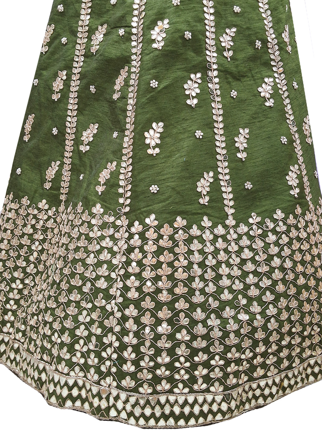 Olive Green Zari Embroidered Booti Lehenga Choli with Contrast Dupatta