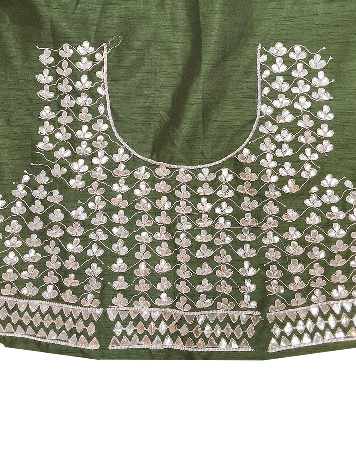 Olive Green Zari Embroidered Booti Lehenga Choli with Contrast Dupatta