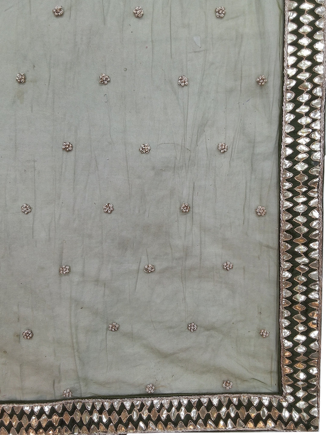 Olive Green Zari Embroidered Booti Lehenga Choli with Contrast Dupatta
