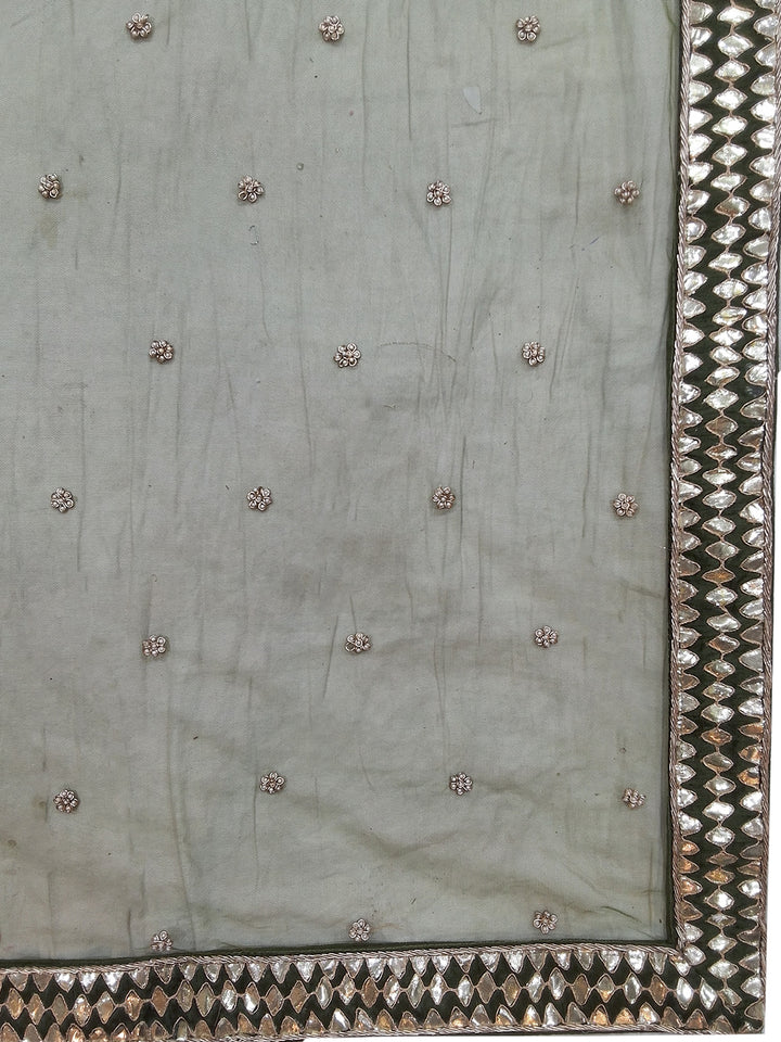 Olive Green Zari Embroidered Booti Lehenga Choli with Contrast Dupatta
