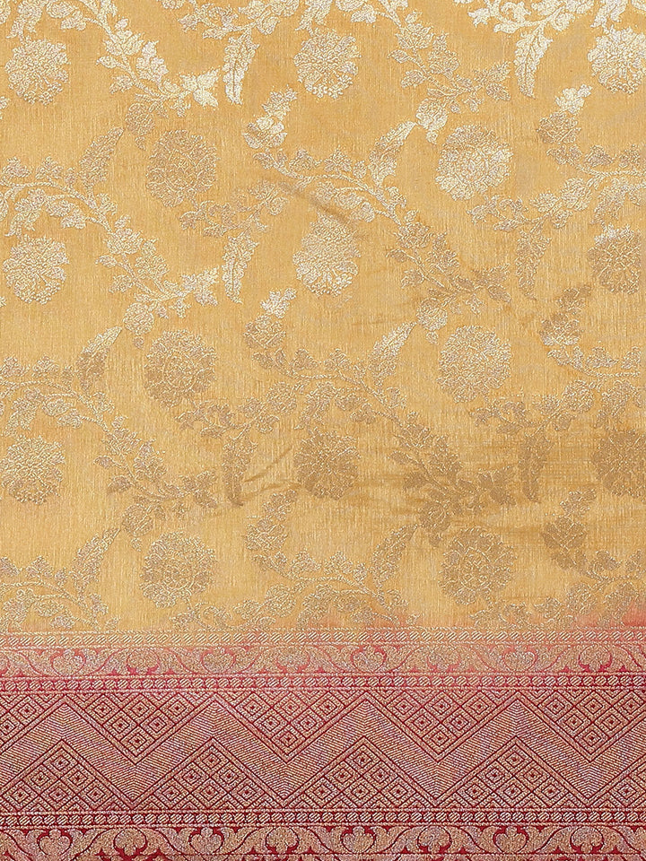 Kanjeevaram Handloom Silk Saree with Zari and Resham Weaving in Floral Ethnic Pattern