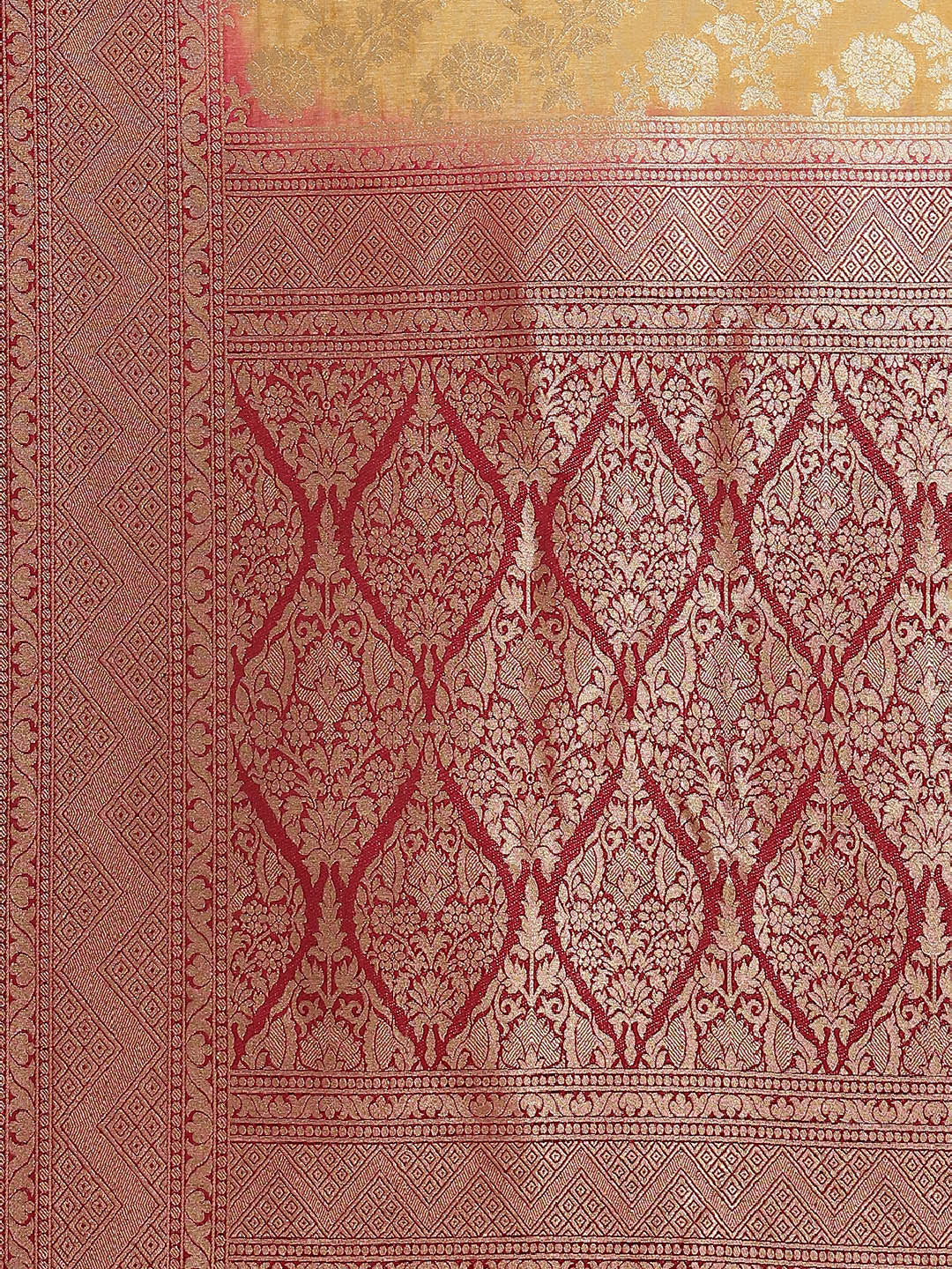 Kanjeevaram Handloom Silk Saree with Zari and Resham Weaving in Floral Ethnic Pattern