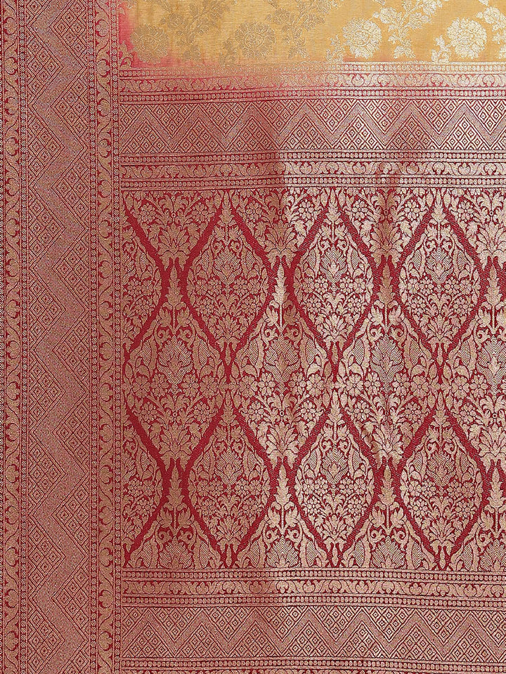 Kanjeevaram Handloom Silk Saree with Zari and Resham Weaving in Floral Ethnic Pattern