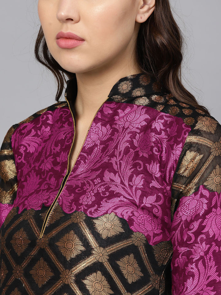 Unstitched Pink Banarasi Suit with Zari Resham Weaving and dupatta