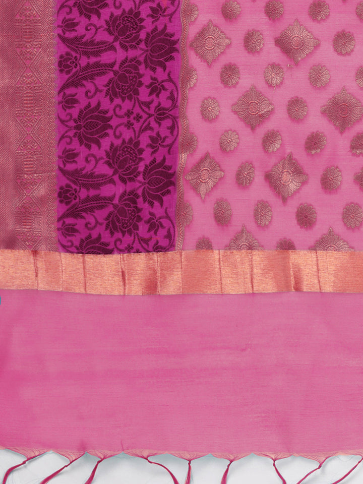 Unstitched Pink Banarasi Suit with Zari Resham Weaving and dupatta