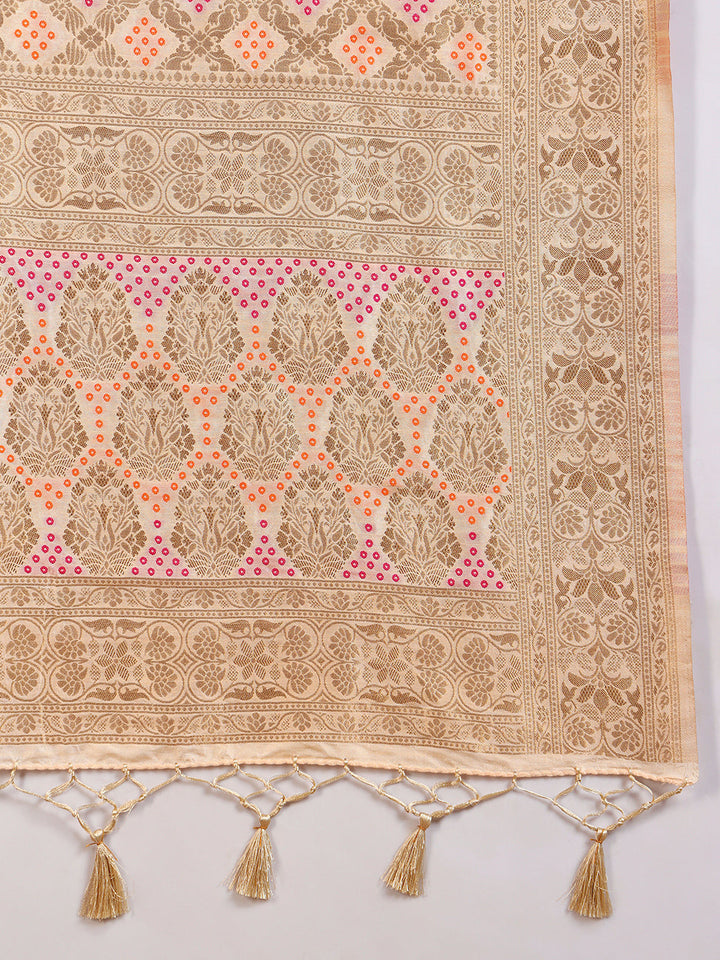 Banarasi Handloom Gharchola Saree with Golden Zari Meenakari Weaving & Jhalar Pallu