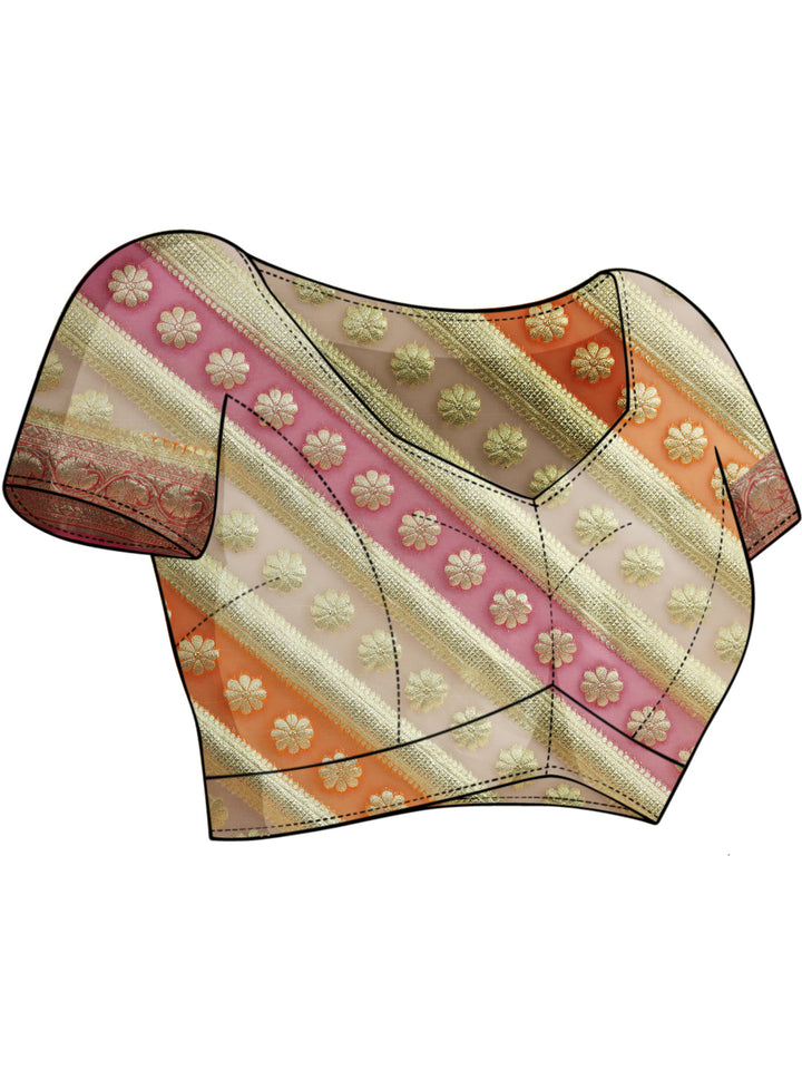 Multicolor Striped Organza Saree with Intricate Floral Zari motifs