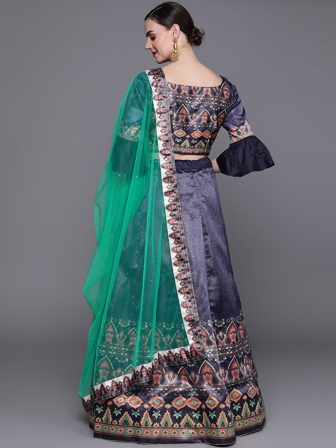 Semi-stitched Digital Print Lehenga Set with floral Motifs