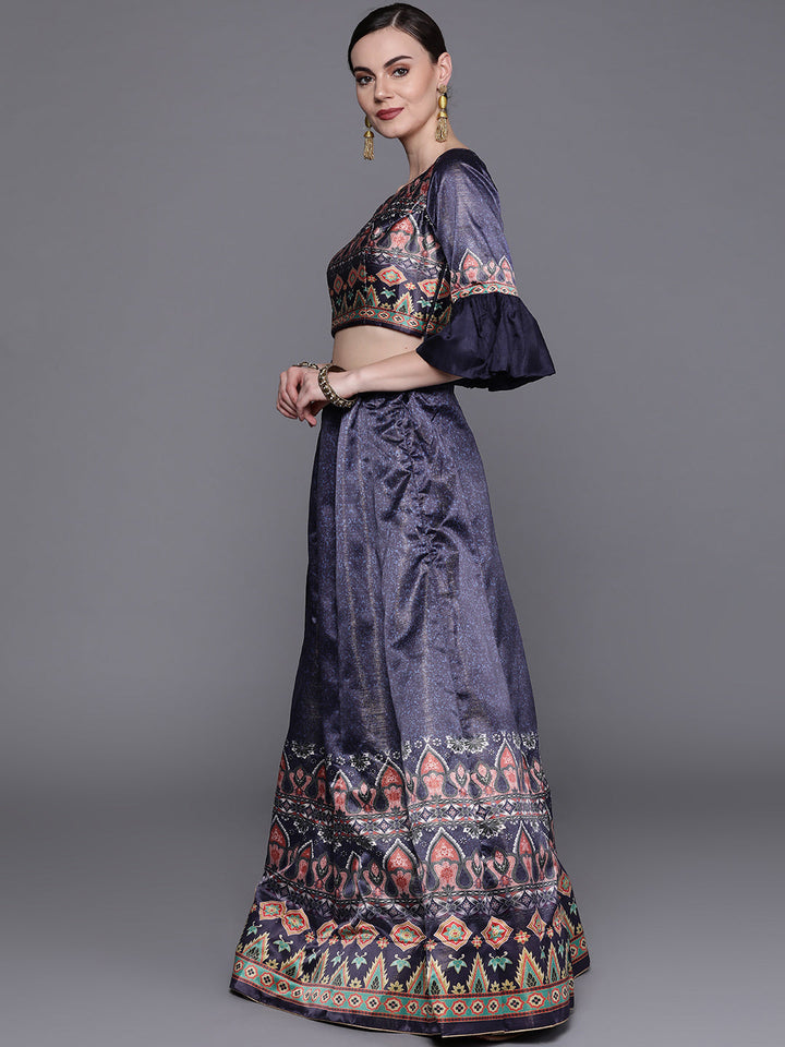 Semi-stitched Digital Print Lehenga Set with floral Motifs