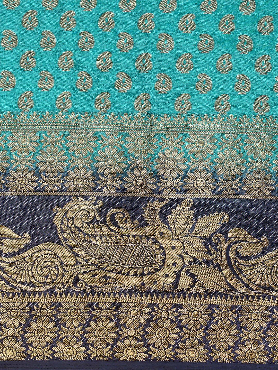 Turquoise to Blue Ombre Banarasi Georgette Saree With Contrast Blouse
