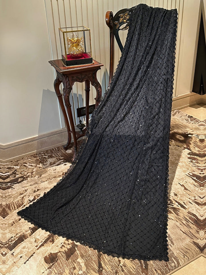 Black Sequin Embroidered Net Saree