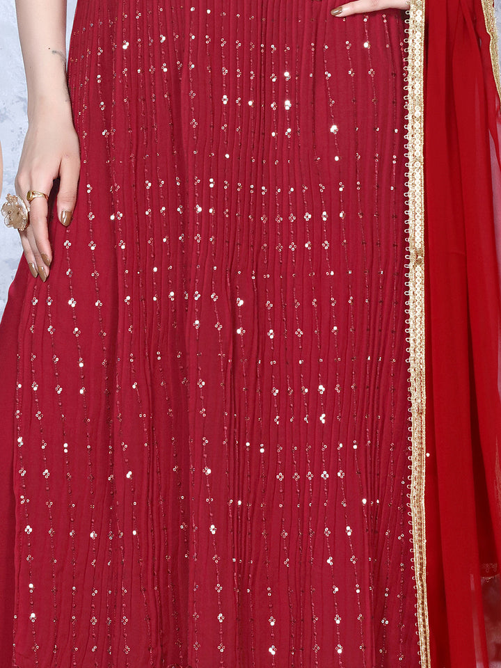 Resham & Sequin Embroidered Nyraa style Suit with Pleated Kurta