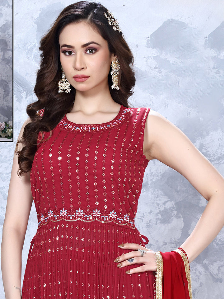 Resham & Sequin Embroidered Nyraa style Suit with Pleated Kurta