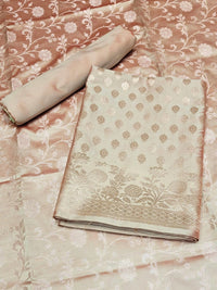 Chhabra 555 Two-toned Banarasi Silk Dress Material with Floral Woven Motifs & Jhalar dupatta