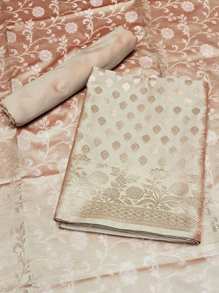 Chhabra 555 Two-toned Banarasi Silk Dress Material with Floral Woven Motifs & Jhalar dupatta