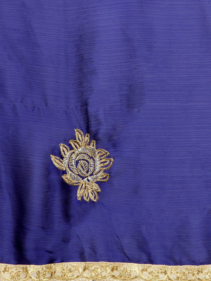 Beige & Blue Embroidered Net Half & Half Party Wear Saree