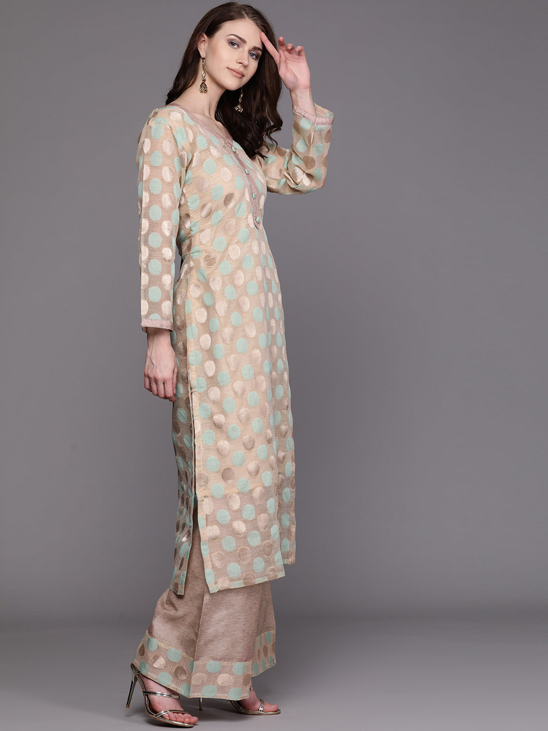 Chanderi Kurta Pallazo Set with Resham Weaving