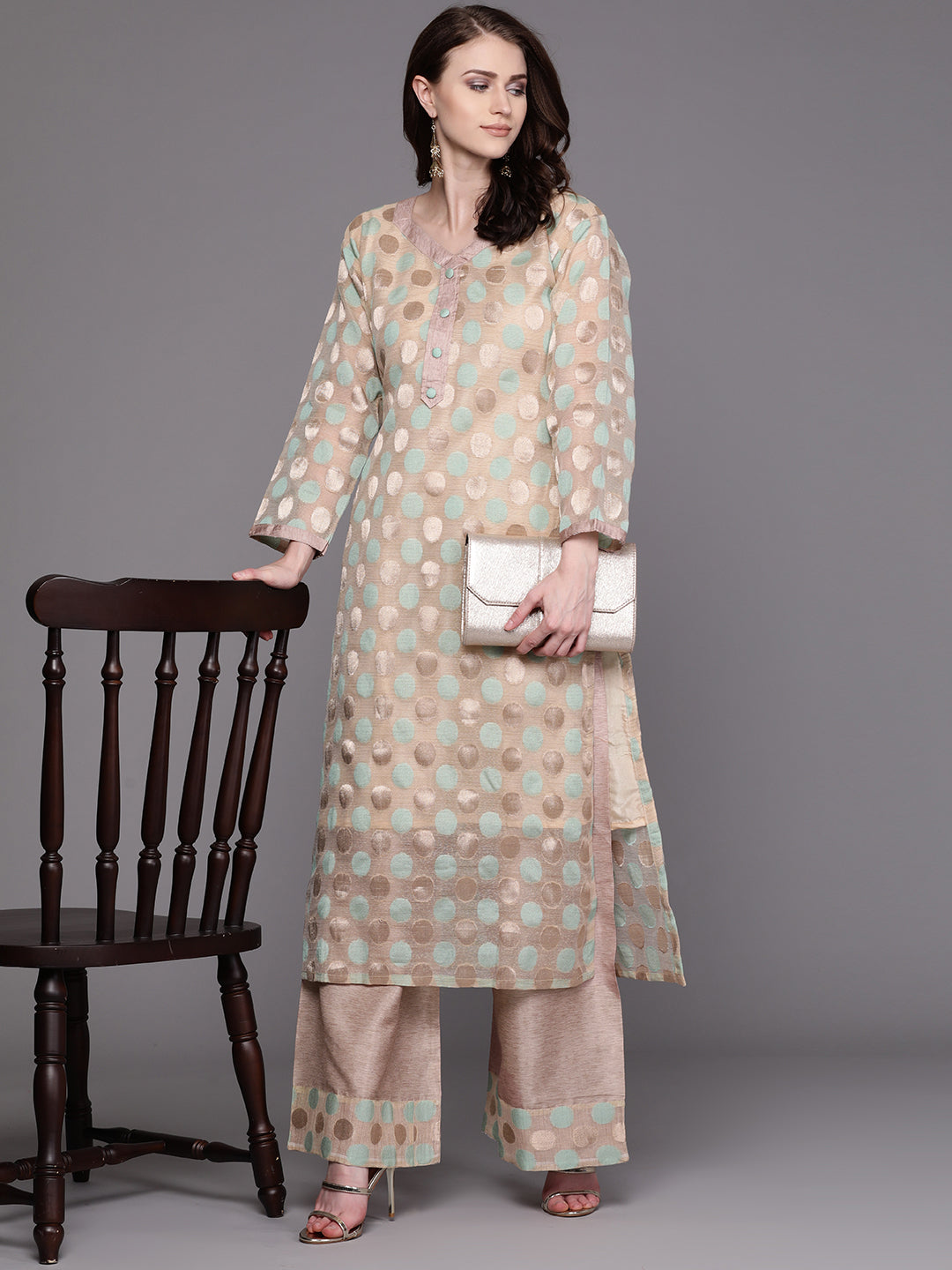 Chanderi Kurta Pallazo Set with Resham Weaving