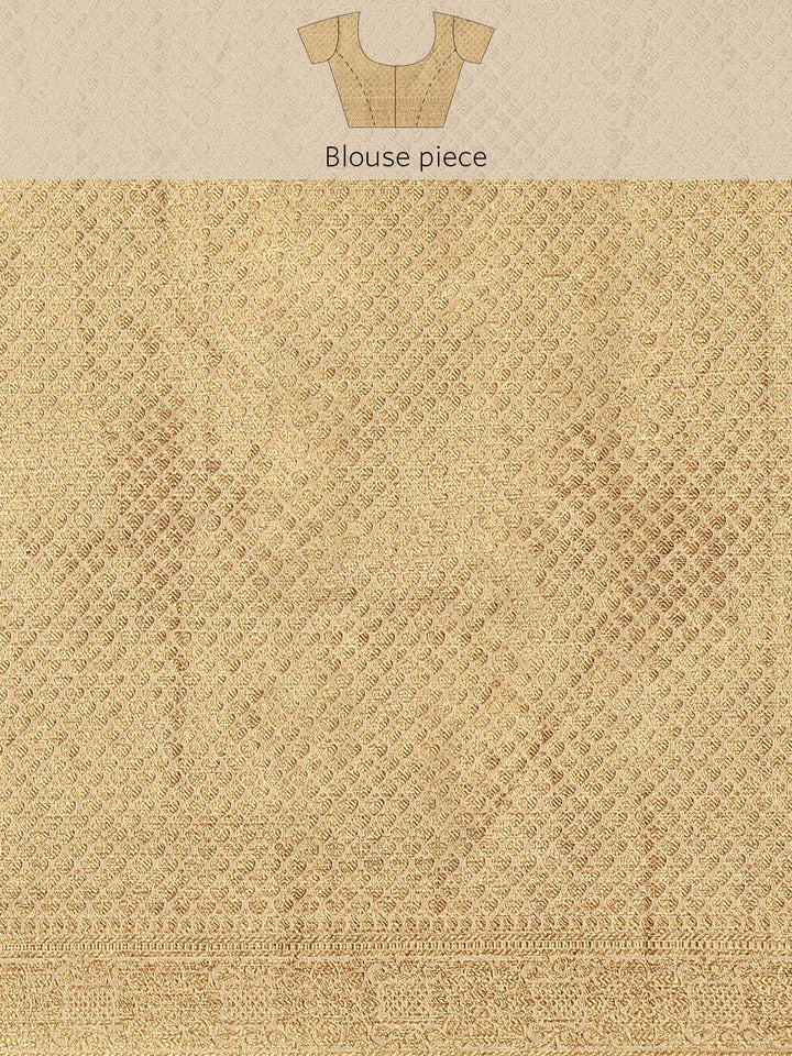 Golden Beige Banarasi Striped Oxidised Gold Zari Woven Chanderi Saree
