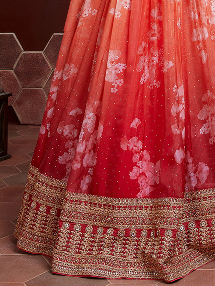 Digital Ombre Print Lehenga Embroidered Blouse & Sequinned Dupatta