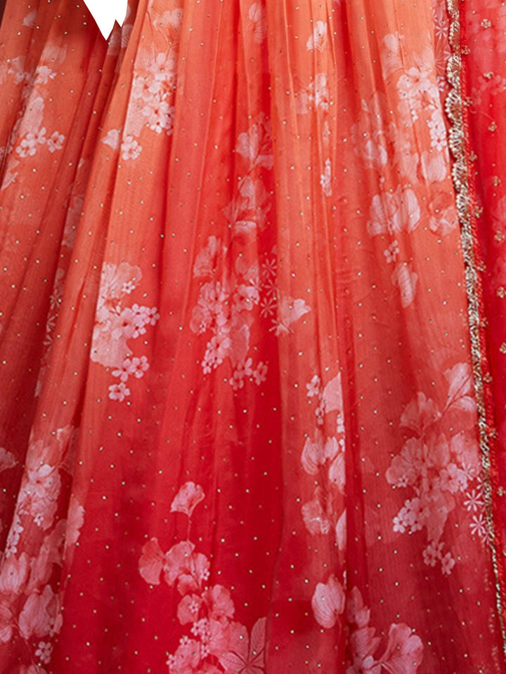 Digital Ombre Print Lehenga Embroidered Blouse & Sequinned Dupatta