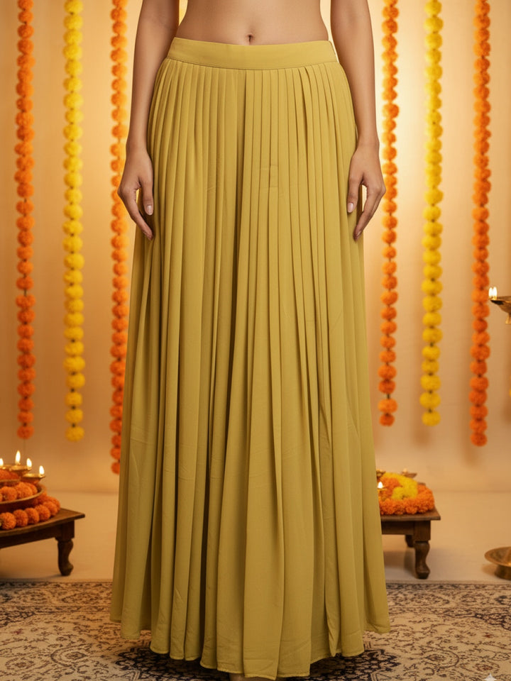 Resham Embroidered Crop Top Set with Pre-pleated Draped Skirt & Sequinned Scalloped Cape