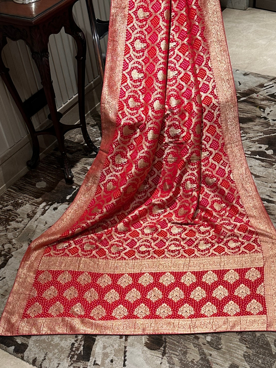 Elegant Red and Gold Georgette Saree