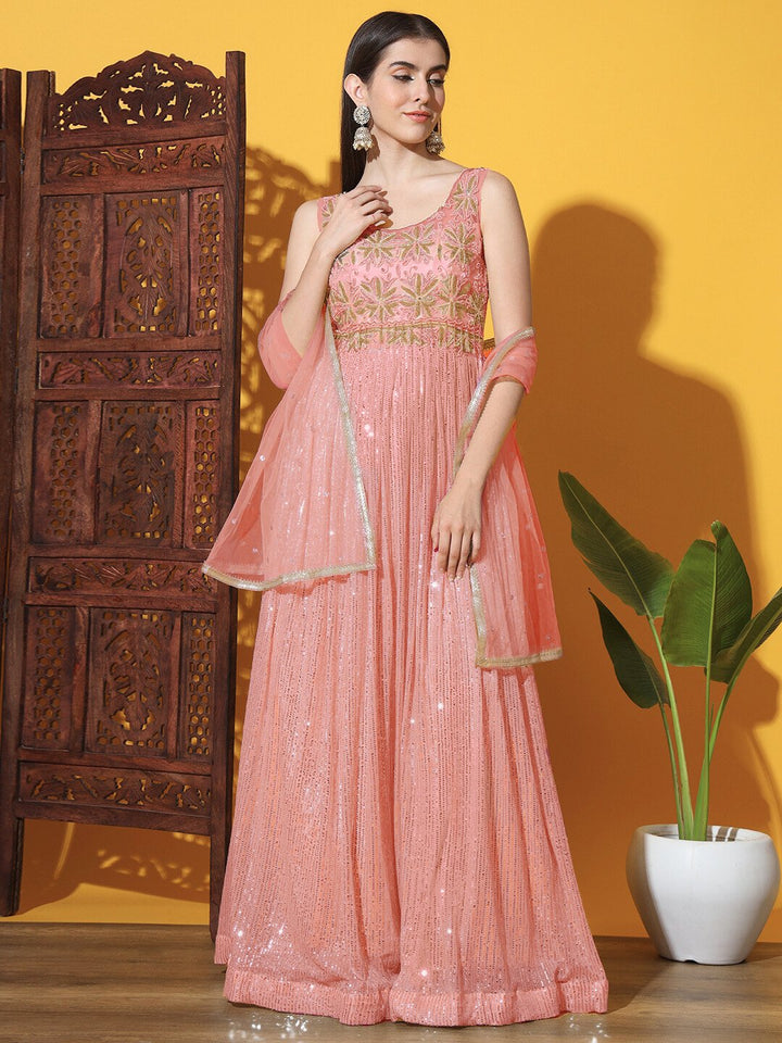 Mermaid Sequin Embellished Cocktail Gown with Floral Motifs