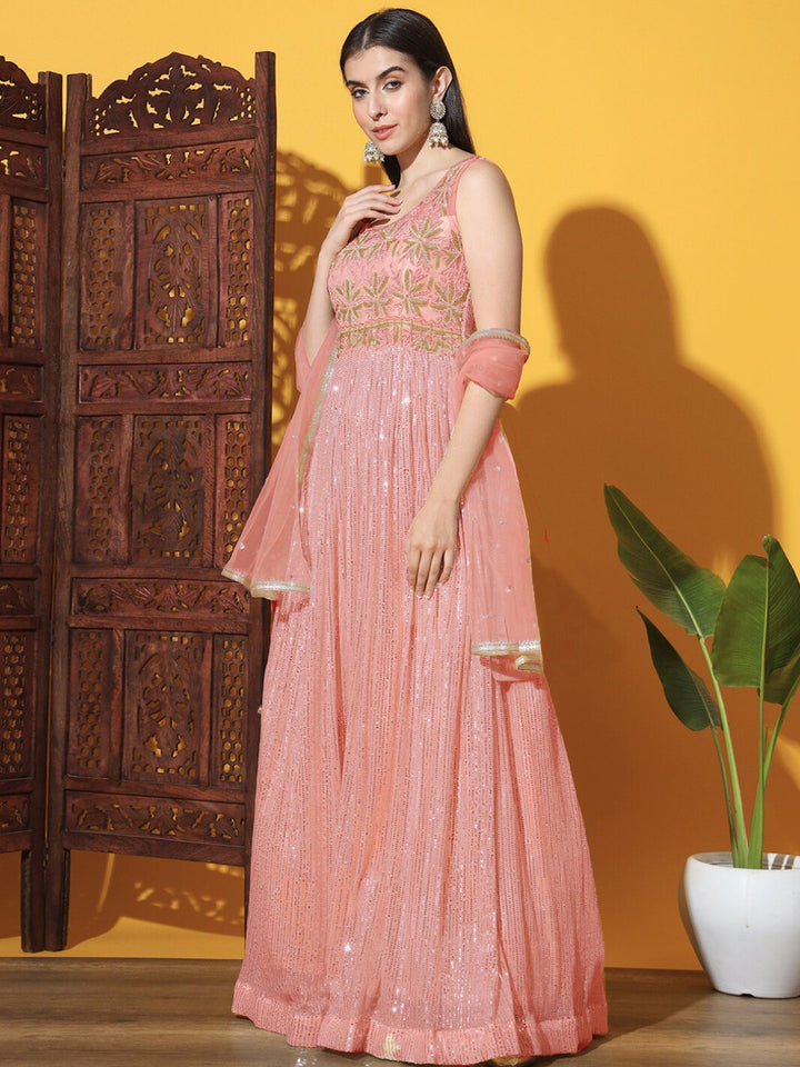 Mermaid Sequin Embellished Cocktail Gown with Floral Motifs