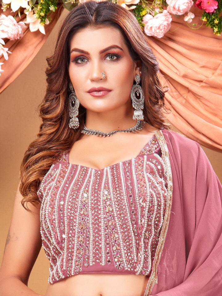 Mirror, Pearl and Sequin Embellished Pleated Lehenga Choli Dupatta Set