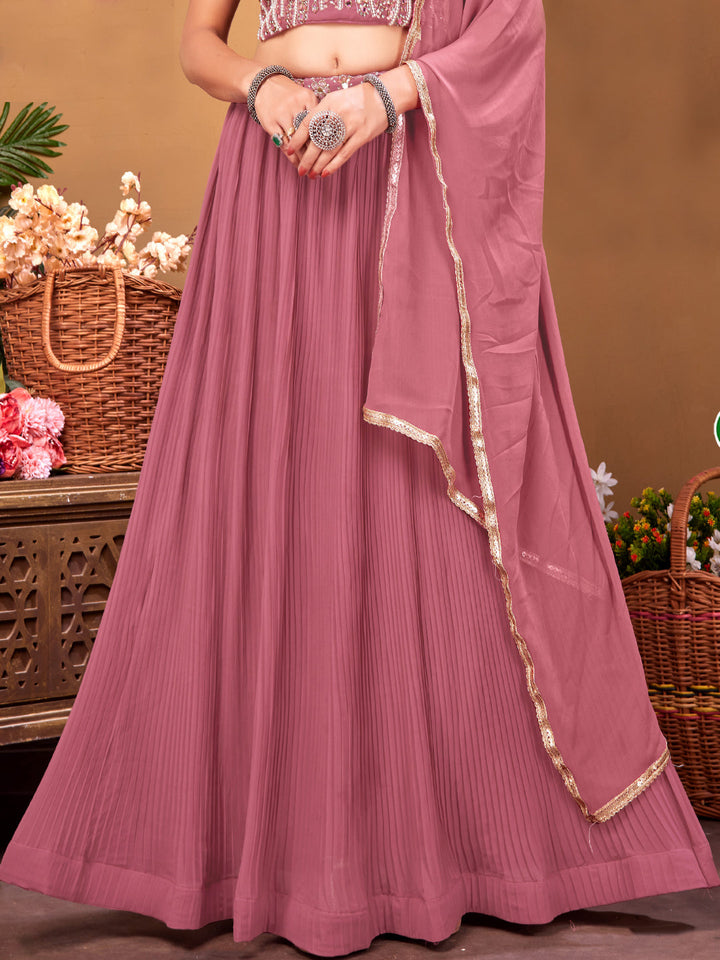 Mirror, Pearl and Sequin Embellished Pleated Lehenga Choli Dupatta Set