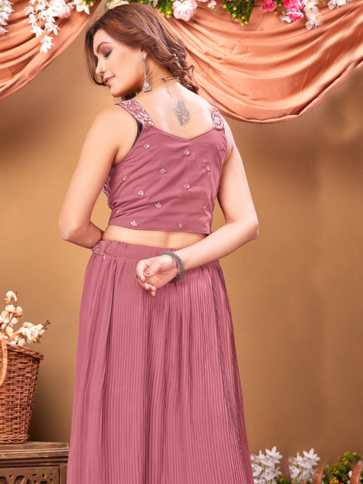 Mirror, Pearl and Sequin Embellished Pleated Lehenga Choli Dupatta Set