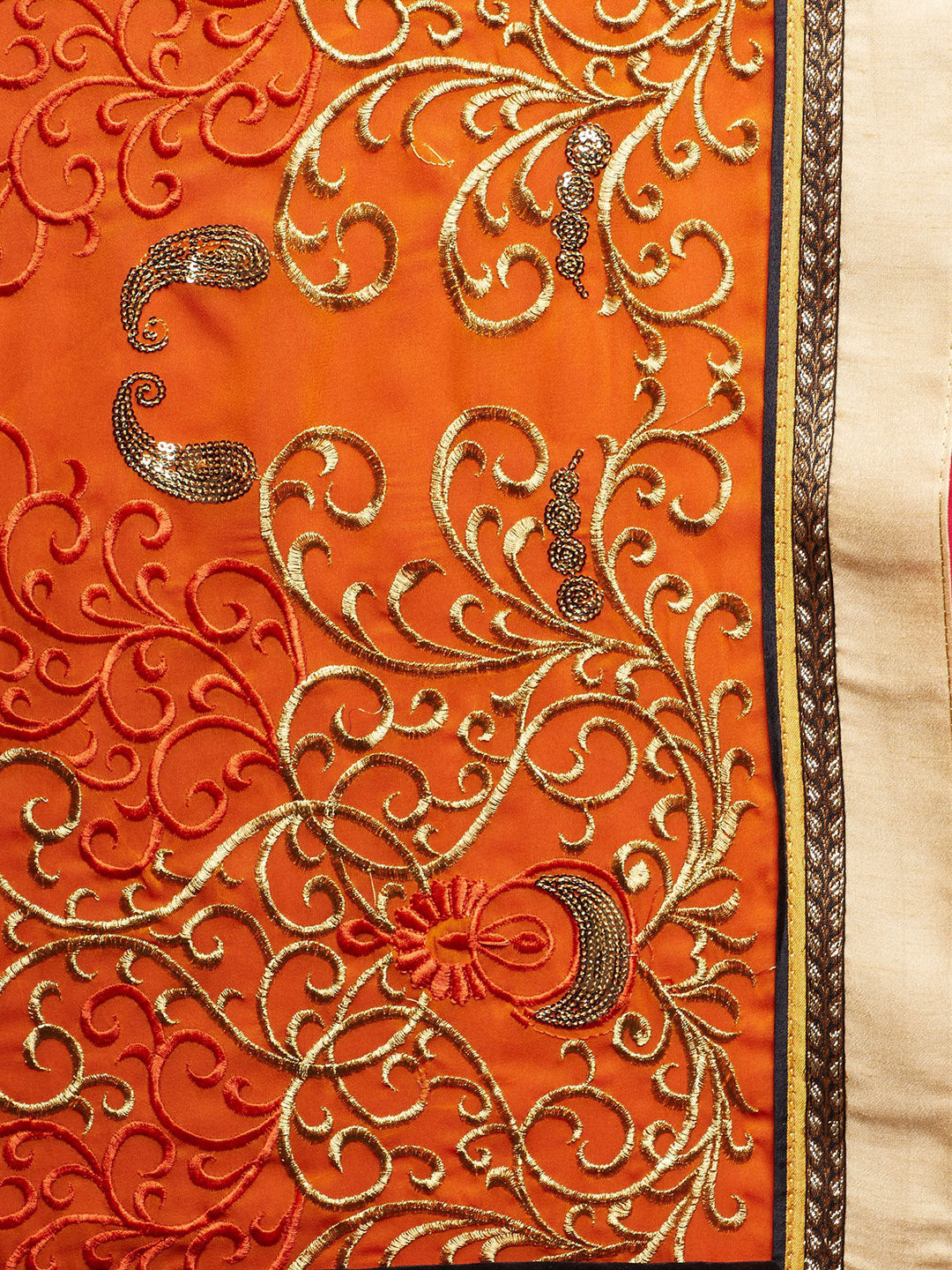 Grey & Orange Embroidered Georgette Half & Half Party Wear Saree
