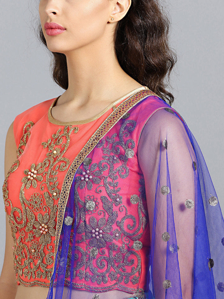 Embroidered Colorblocked Organza Lehenga Choli