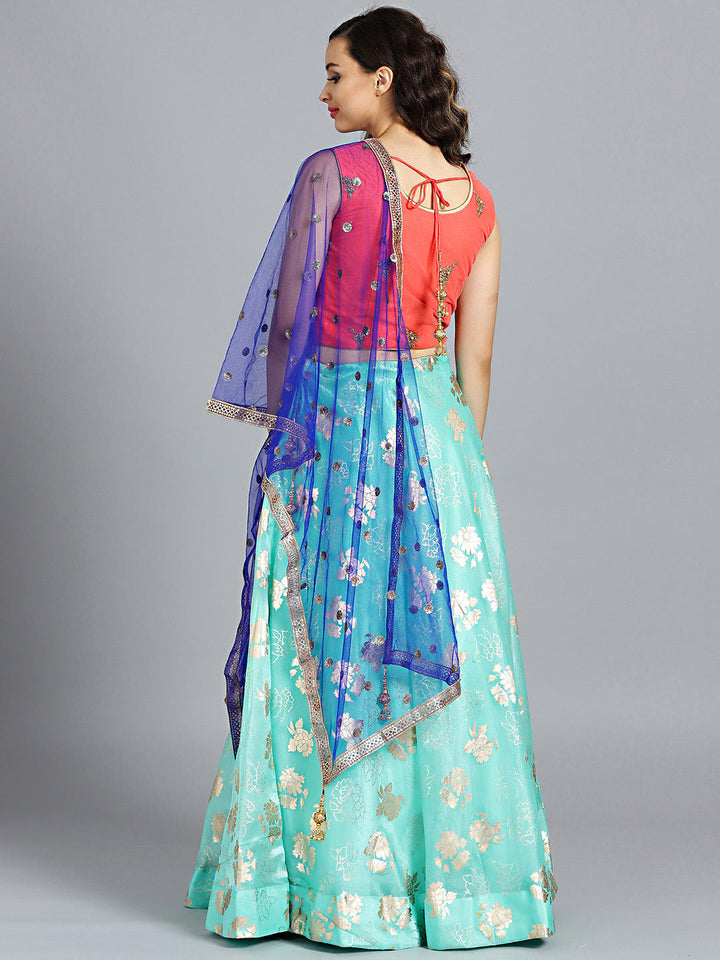 Embroidered Colorblocked Organza Lehenga Choli