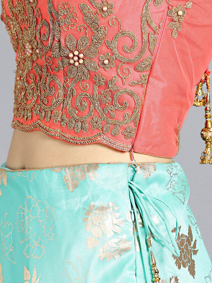 Embroidered Colorblocked Organza Lehenga Choli