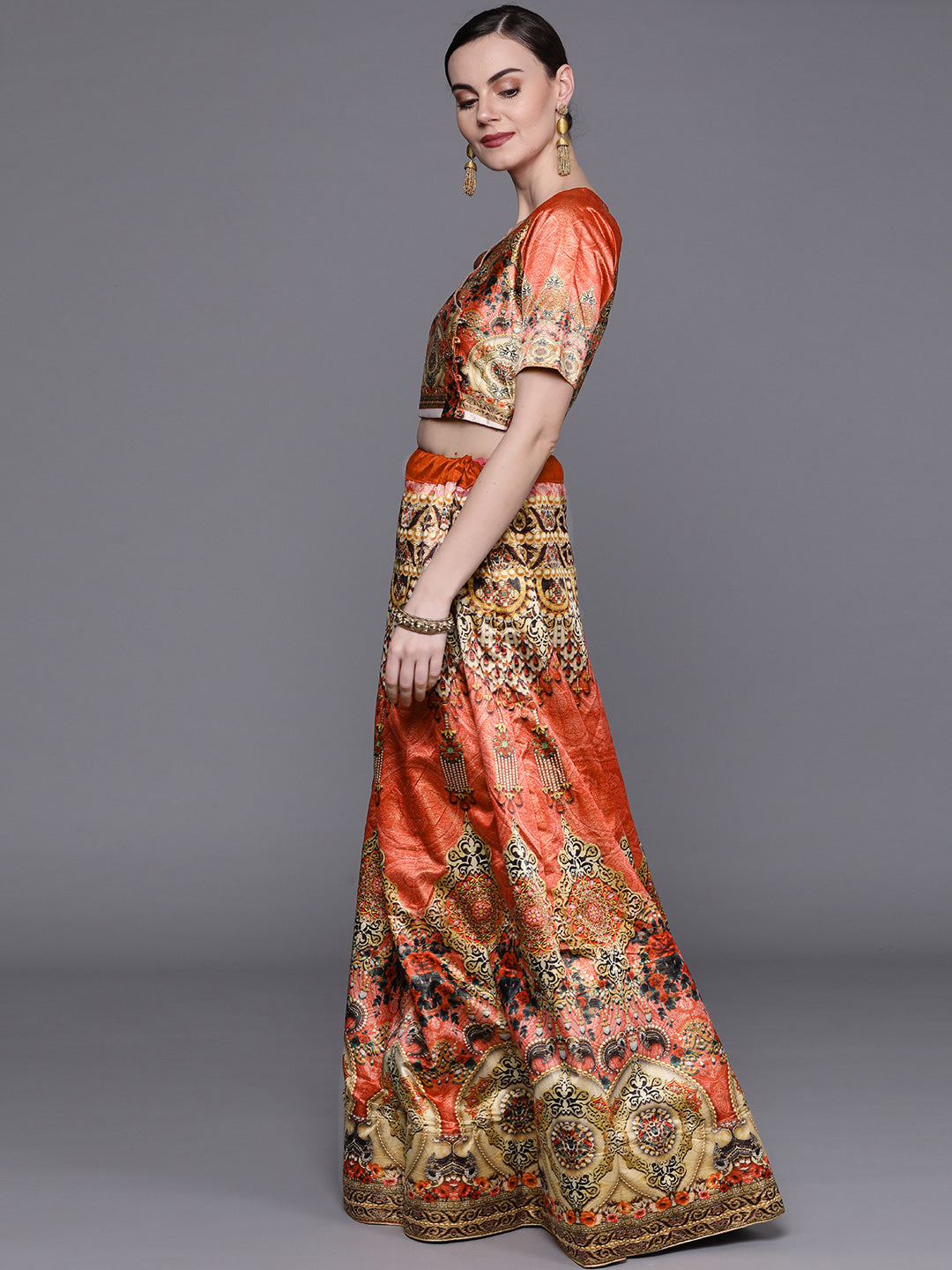 Semi-stitched Digital Print Lehenga Set
