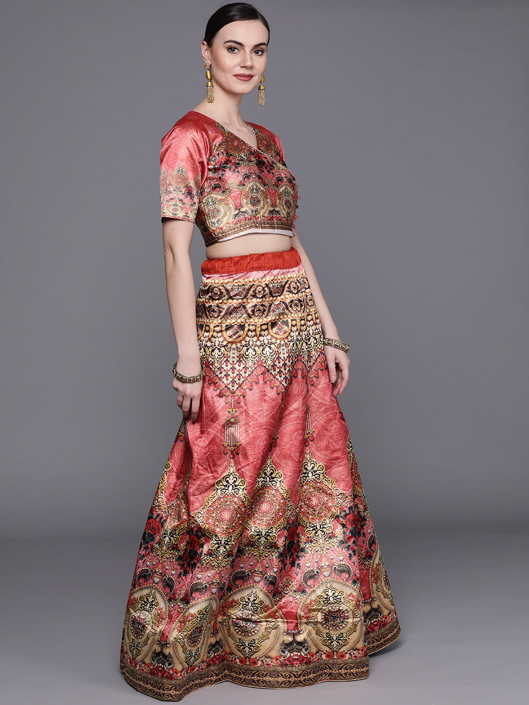 Semi-stitched Digital Print Lehenga Set