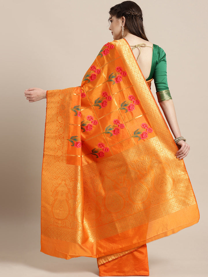 Mysore Silk Saree with Intricate Zari Weaving and Shaded Floral Print