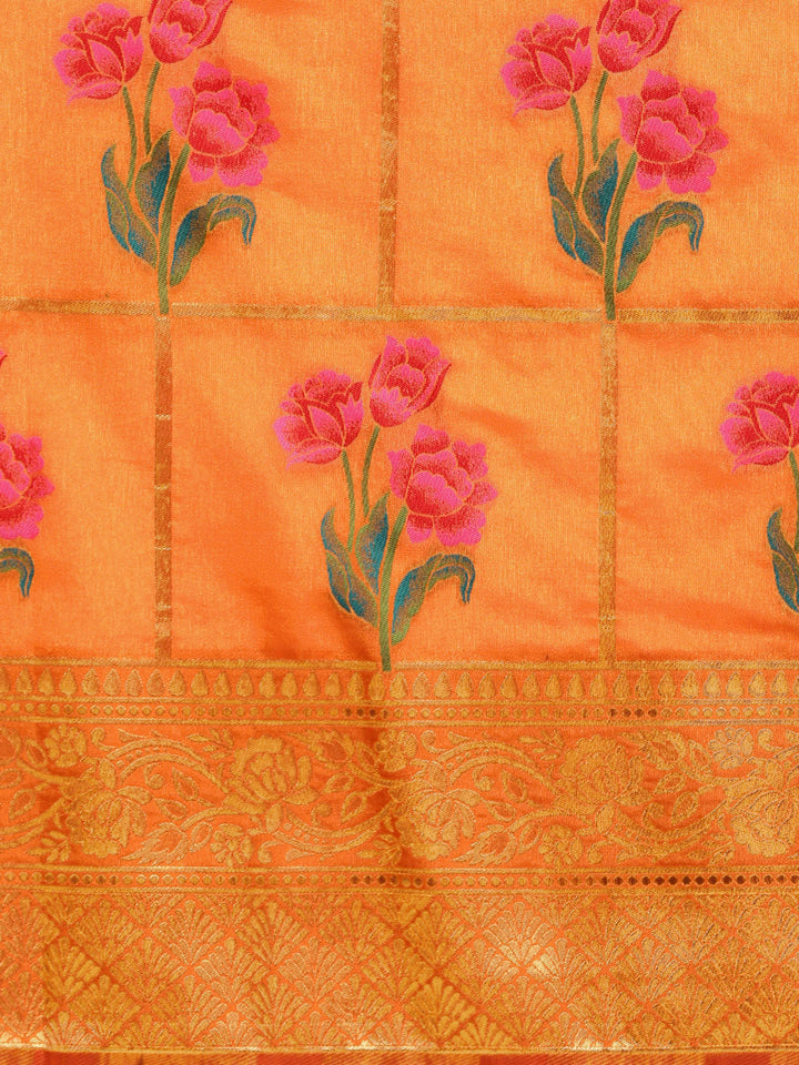 Mysore Silk Saree with Intricate Zari Weaving and Shaded Floral Print