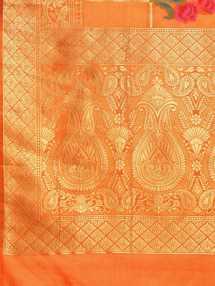 Mysore Silk Saree with Intricate Zari Weaving and Shaded Floral Print
