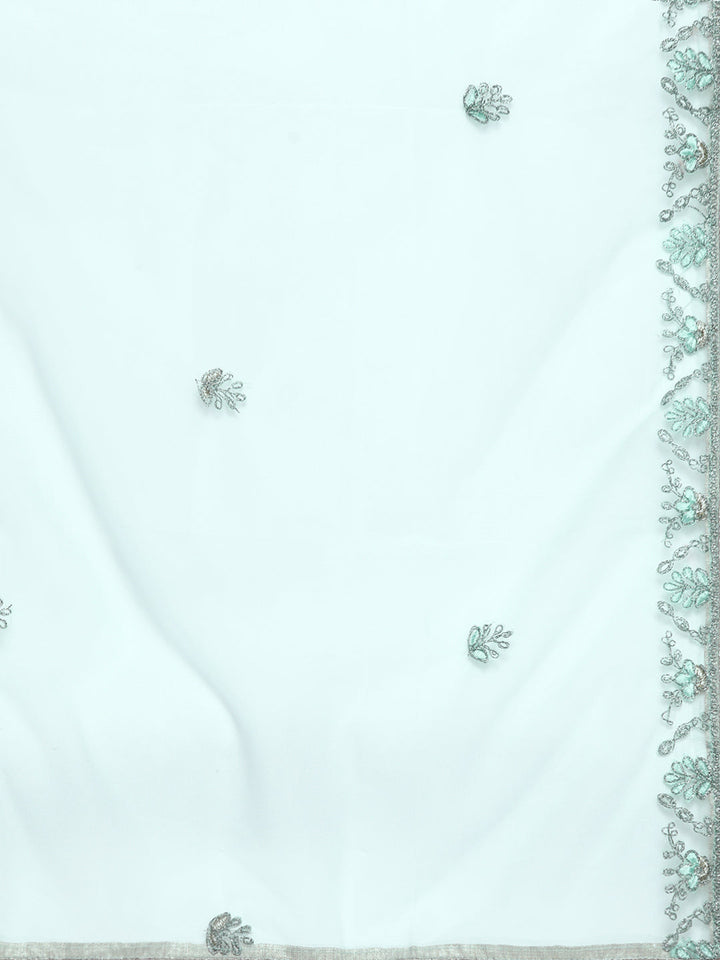 Pastel Blue Embellished Net Gown & Pleated Embroidery Sleeves