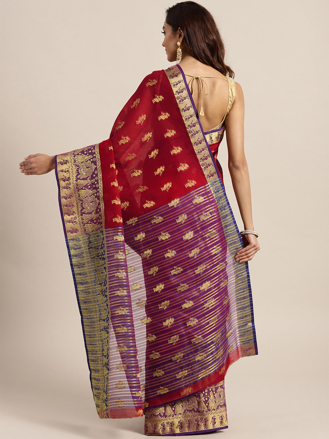 Red Banarasi H&loom Silk Saree woven with figure motif & bridal scenes