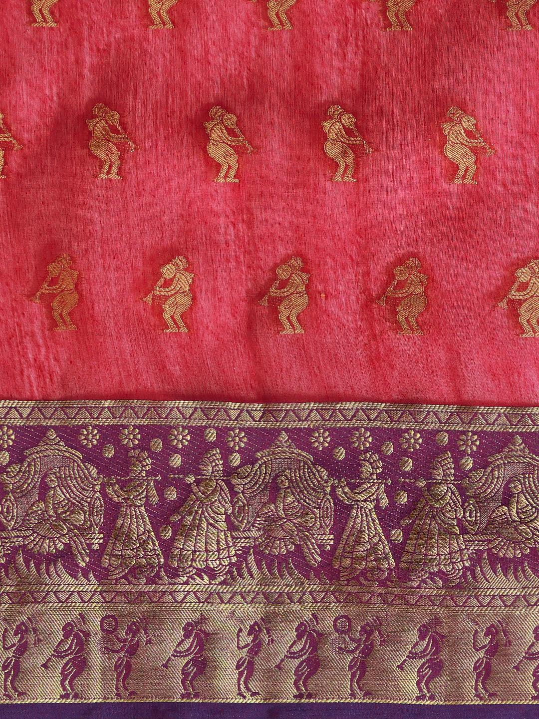 Red Banarasi H&loom Silk Saree woven with figure motif & bridal scenes