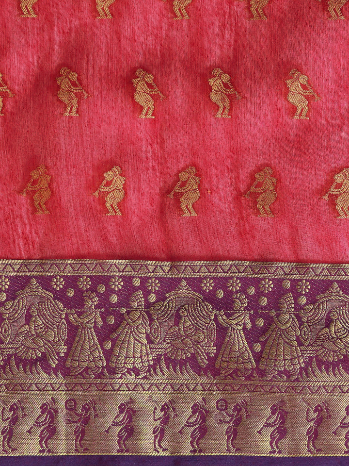 Red Banarasi H&loom Silk Saree woven with figure motif & bridal scenes