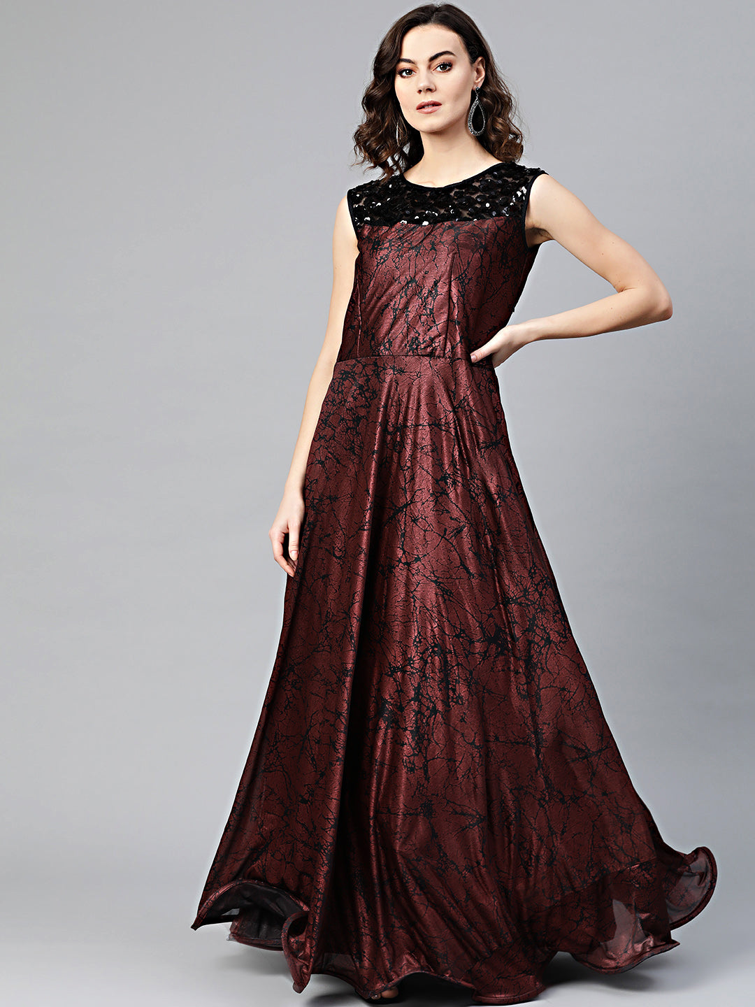 Embellished Cocktail Gown with Contemporary Abstract Print