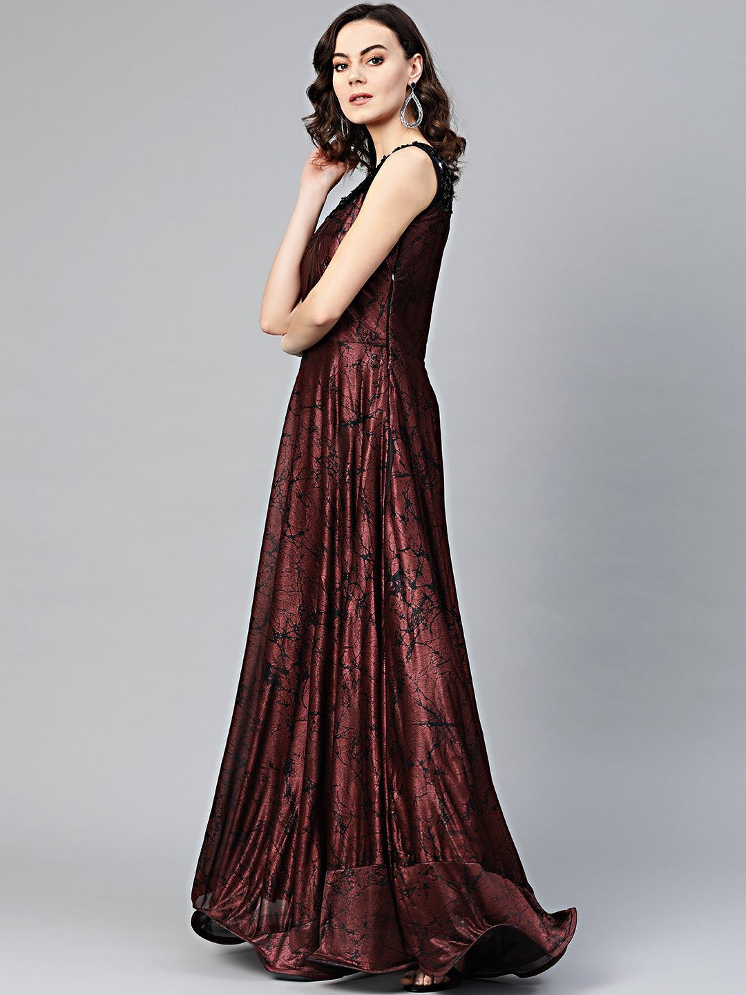 Embellished Cocktail Gown with Contemporary Abstract Print